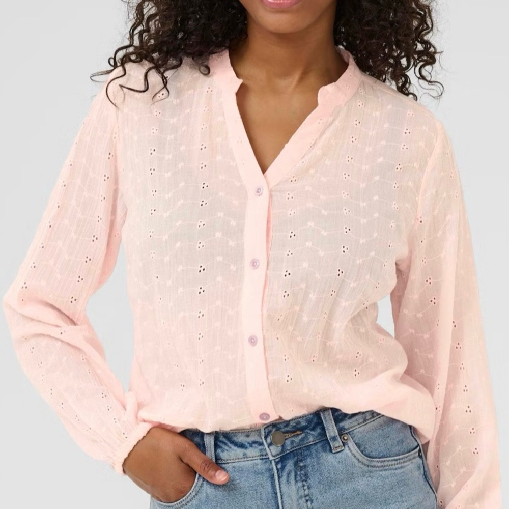 NWT KAFFE KAmay Pink Eyelet Shirt Size Medium Sheer Lightweight Cotton Danish 38